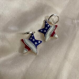 Stars Red White and Blue Flag Rhinestone Drop Earrings